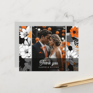 Carte Postale Orange lineart flowers mariage photo merci