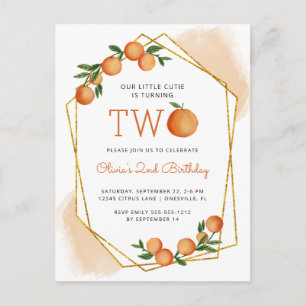 Carte Postale Orange Little Cutie Citrus 2e fête d'anniversaire
