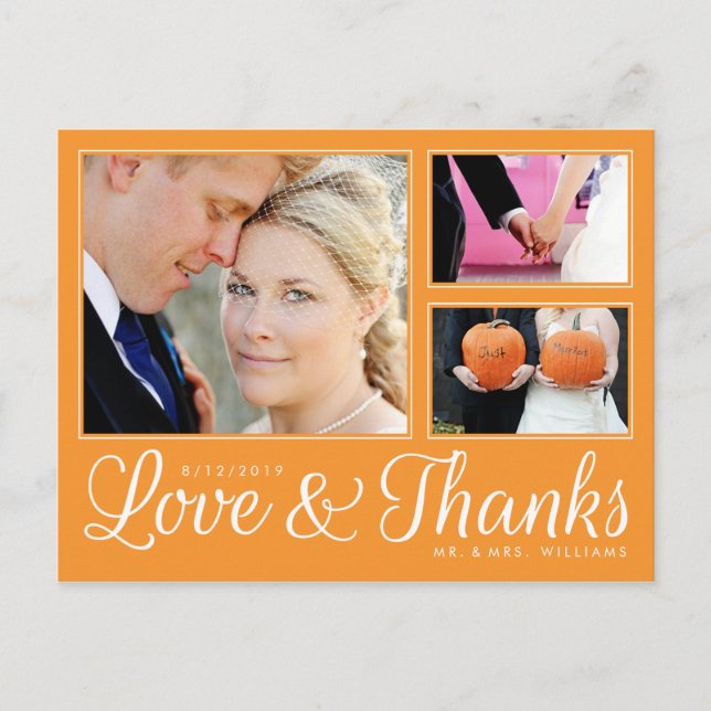Carte Postale Orange Love Thanks Mariage 3 Photo Modern Postcard (Devant)