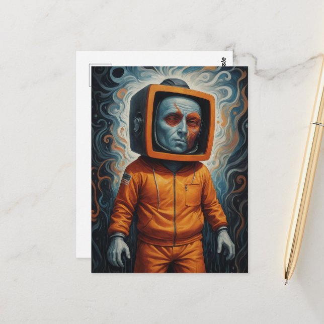 Carte Postale Orange Man Orange Suit TVhead (Devant/Arrière en situation)