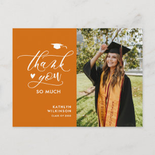 Carte Postale Orange Moderne Script Simple Merci de graduation