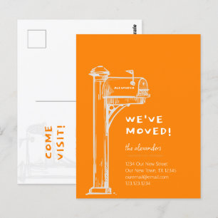 Carte Postale Orange Nous avons Déplacé la boîte aux lettres en
