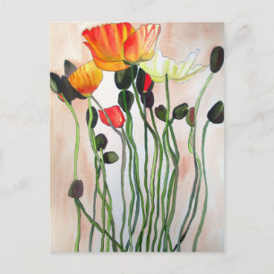 Carte Postale Orange Populaires fleurs aquarelle peinture