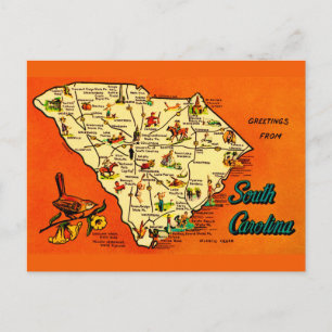 Carte postale orange rétro de Caroline du Sud