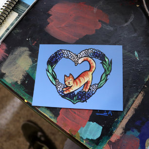 Carte Postale Orange Tabby Chat Coeur Art Cute texas bluebonnet