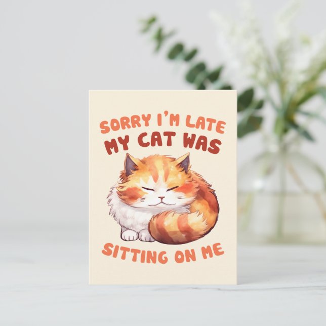 Carte Postale Orange Tabby Chat - Désolé, je suis en retard (Debout devant)
