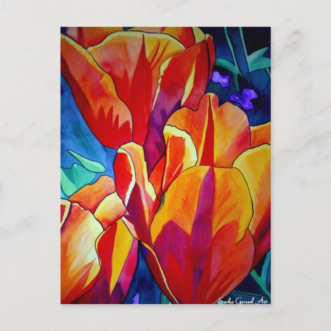 Carte Postale Orange Tulips aquarelle art peinture de fleurs (Devant)