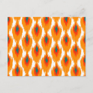 Carte Postale Orange Turquoise Tribal Abstrait Ikat Diamond Moti