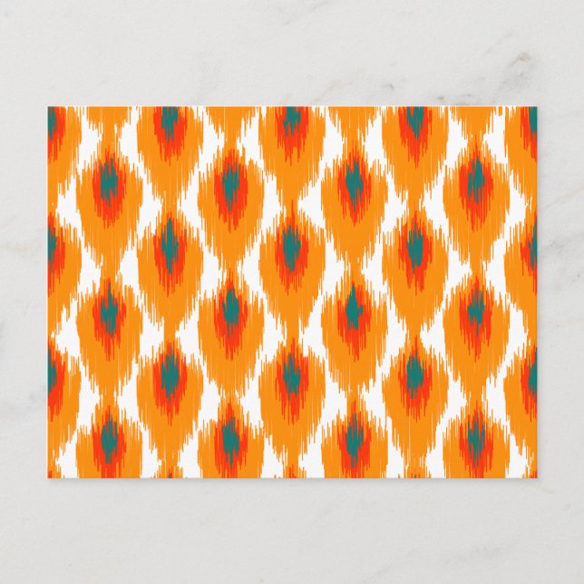 Carte Postale Orange Turquoise Tribal Abstrait Ikat Diamond Moti (Devant)
