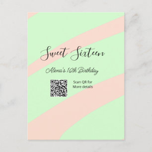 Carte Postale Orange vert pastel  QR  Sweet sixteen anniversaire