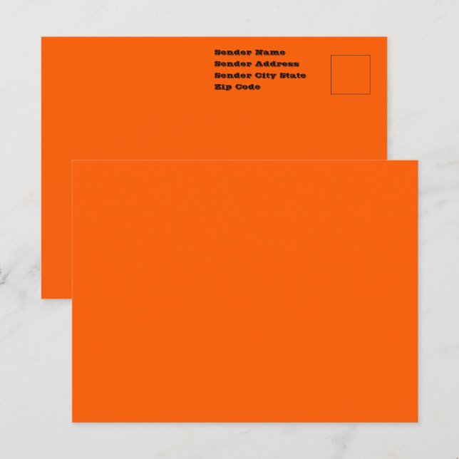 Carte Postale Orange Vrai Uni Couleur Vive (Devant / Derrière)