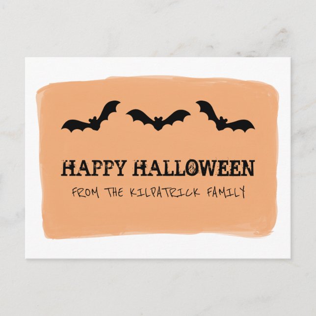 Carte postale Orange Watercolor Bats Halloween (Devant)