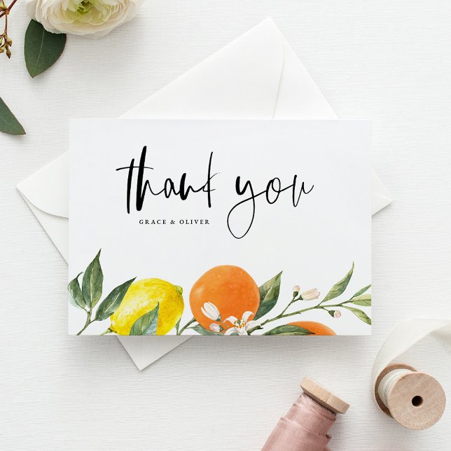 Carte Postale Oranges botaniques et citrons Merci Mariage (Botanical Oranges and Lemons Wedding Thank You Postcard)
