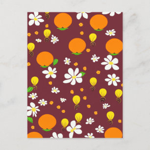 Carte Postale Oranges de style japonais et Motif de fleurs d'ora