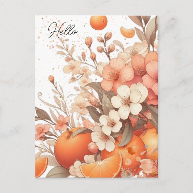 Carte Postale Oranges Douces Citron et Fleurs Neutre (Devant)
