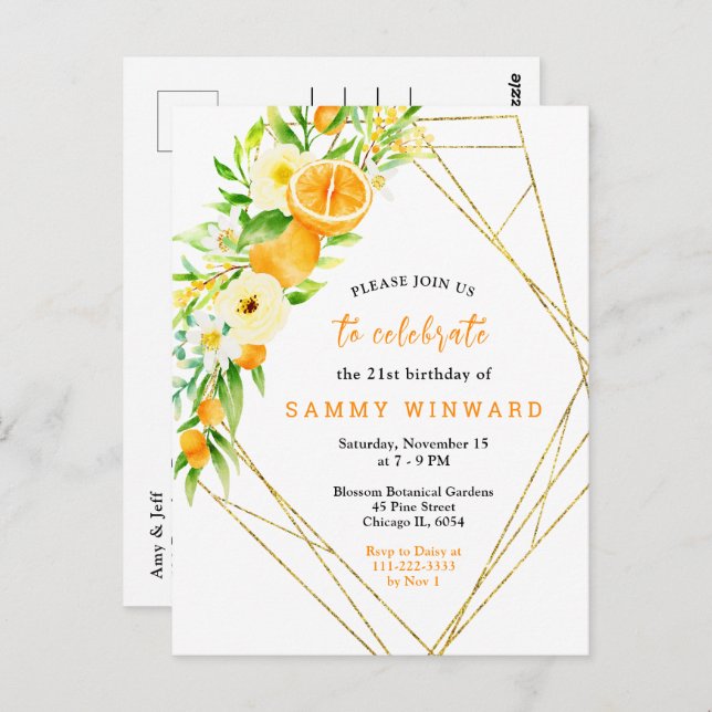 Carte Postale Oranges et fleurs Fête d'anniversaire (Devant / Derrière)