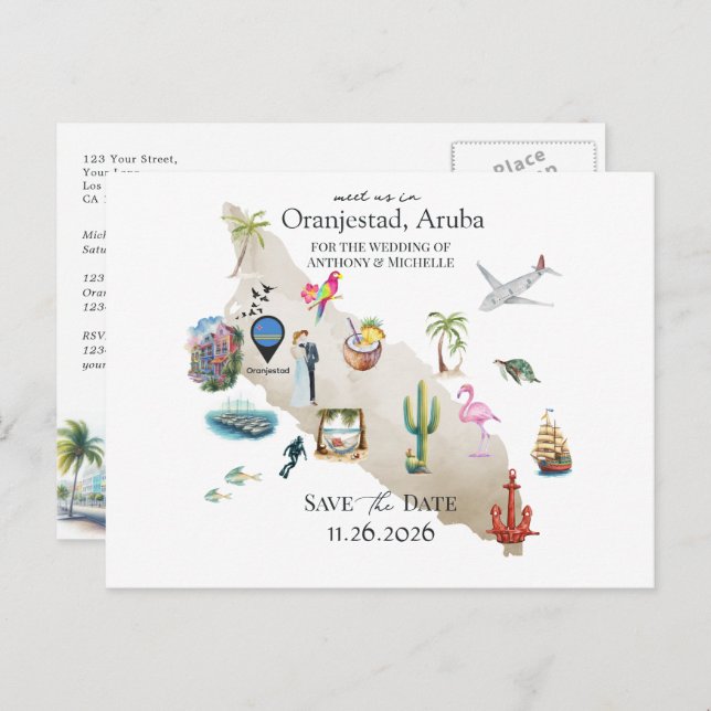 Carte Postale Oranjestad Aruba Destination Wedding Save the Date (Devant / Derrière)