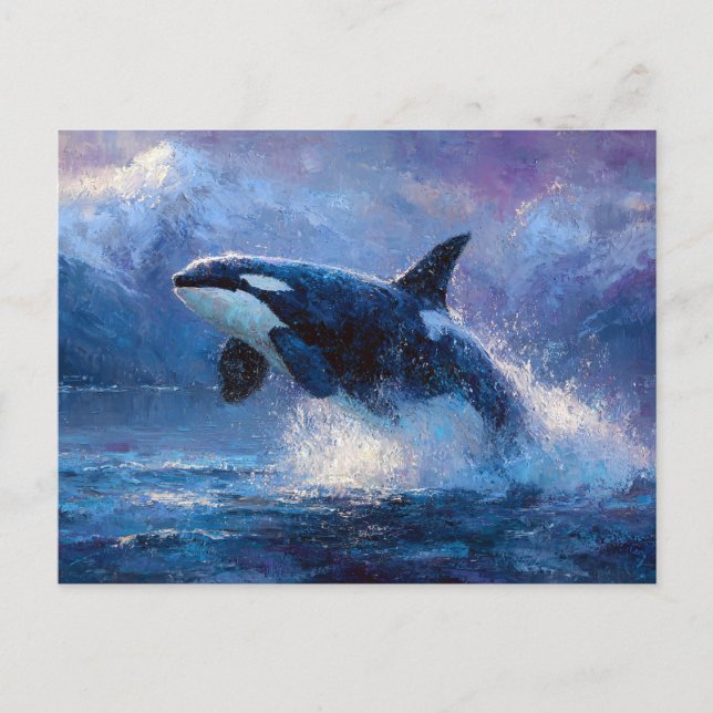 Carte Postale Orca Breaching Near Snowy Mountains (Devant)