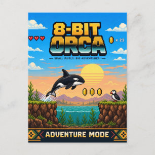 Carte Postale Orca, Rétro Pixel Art 8 Bits