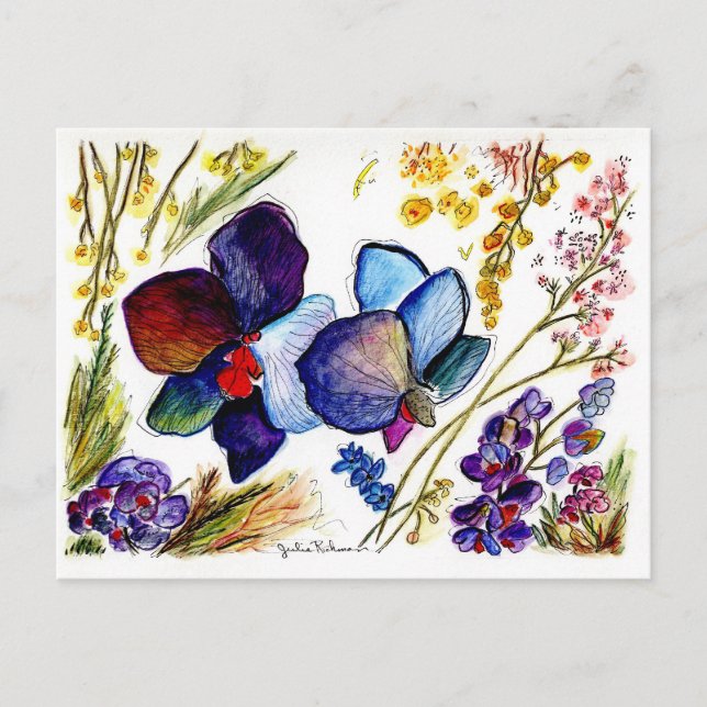 Carte Postale Orchidée bleue Extraordinaire et Feuilles (Devant)