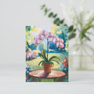 Carte Postale Orchidée dans un pot Peinture d'art botanique