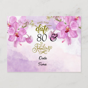 Carte Postale Orchidée fleur 80e anniversaire Enregistrer la dat
