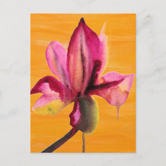 Carte Postale Orchidée violette couleur orange pop art fleur