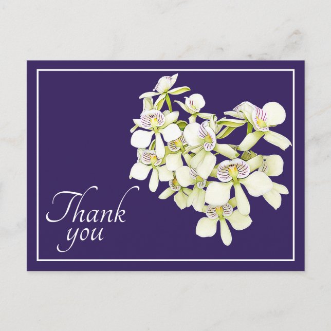 Carte Postale Orchidées à nervures blanches Fond violet Merci (Devant)