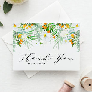 Carte Postale Orchidées aquarelles et Merci de Kumquats Garland