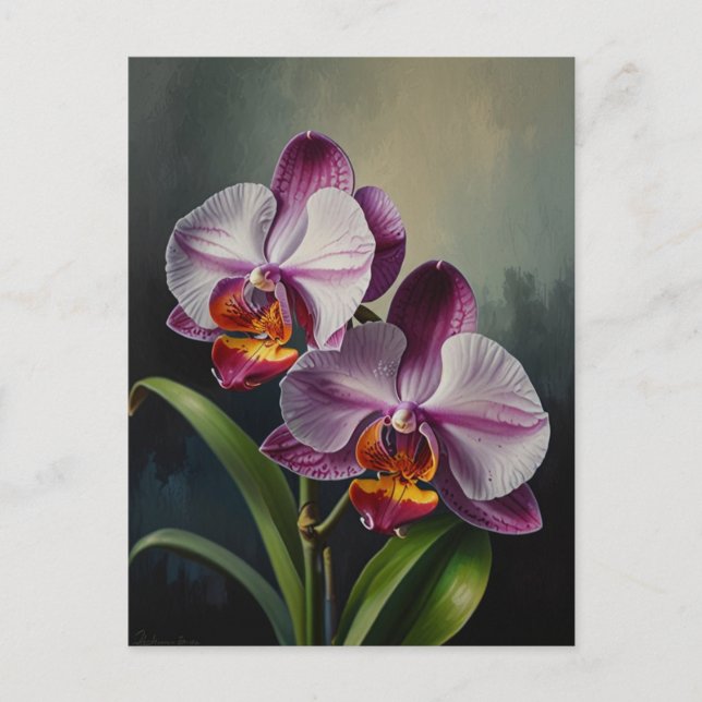 Carte Postale Orchidées de fleurs Peinture à l'huile (Devant)