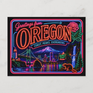 Carte Postale Oregon Neon État Rétro Vintage