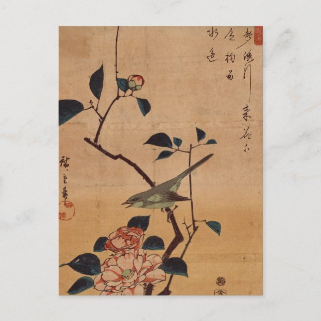 Carte Postale Oriental Camellia et Paruline (Devant)