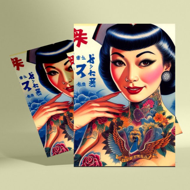 Carte Postale Oriental Tattoo Girl (Créateur téléchargé)