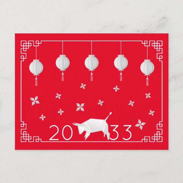 Carte Postale Origami chinois Ox, rouge (Devant)