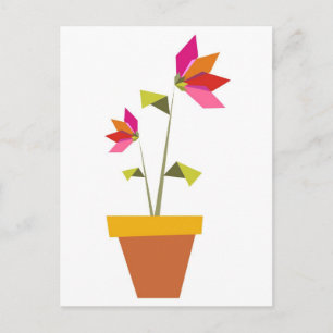 Carte Postale origami fleurs dans un pot