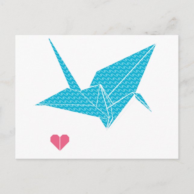 Carte Postale origami oiseau avec coeur (Devant)