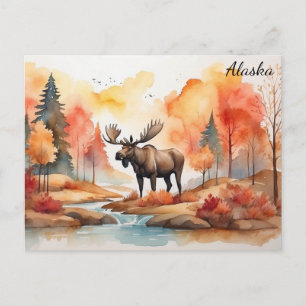 Carte Postale Orignal de l'Alaska automne Nature Aquarelle Voyag