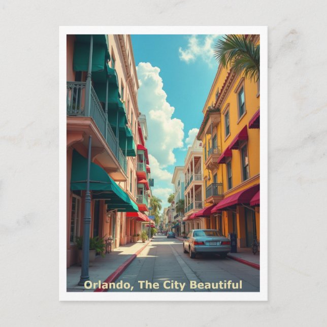Carte Postale Orlando FL La Ville Belle, Style Voyage (Devant)