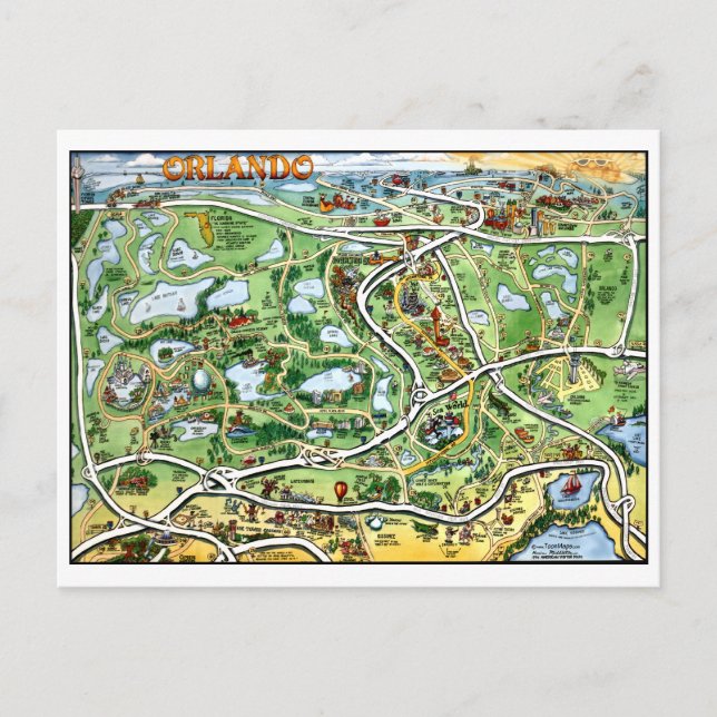 Carte Postale Orlando Florida Cartoon Map Postcard (Devant)