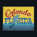 Carte Postale Orlando Florida Dolphin Retro Fun<br><div class="desc">Un orlando floride fantaisiste design dauphin dans un style rétro amusant,  style poster de voyage vintage. Rouge,  bleu,  jaune.</div>
