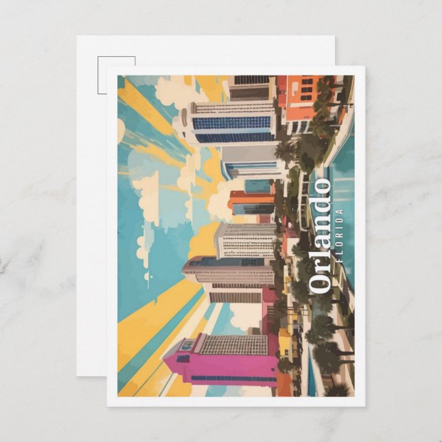 Carte Postale Orlando Florida USA Pop Art Voyage Illustration (Devant / Derrière)