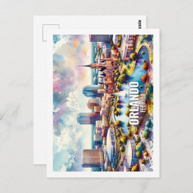 Carte Postale Orlando Floride Famous Voyage aquarelle (Devant / Derrière)