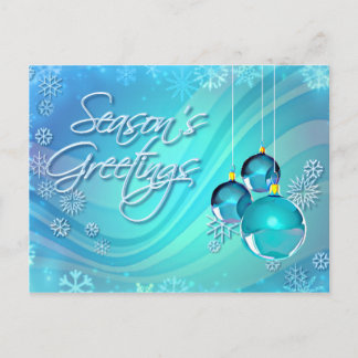 Carte Postale ORNAMENTS BLEUS & FLAKES DE NEIGE par SHARON SHARP