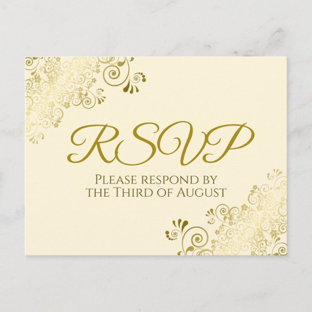 Carte Postale Ornate Gold Filigree Elegant Cream Wedding RSVP (Devant)
