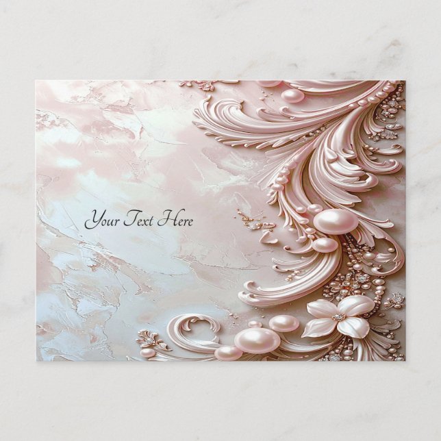 Carte postale ornée de perles roses et florale (Devant)