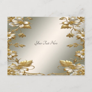 Carte postale ornée en or floral blanc