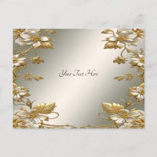 Carte postale ornée en or floral blanc