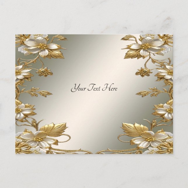 Carte postale ornée en or floral blanc (Devant)