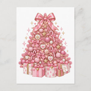 Carte Postale Ornement de sapin de Noël rose Coquette