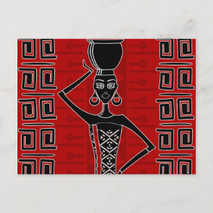 Carte Postale Ornement Éthique Africain Noir et rouge N1